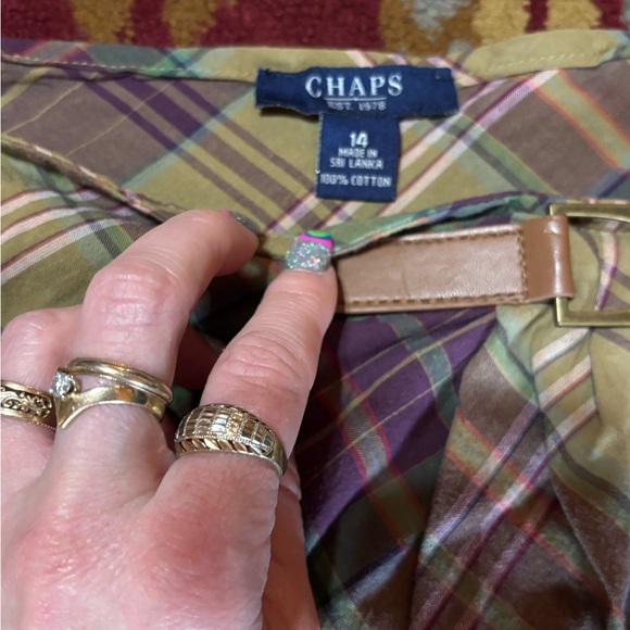 Chaps Plaid Circle Skirt in Purple, Green & Tan with Belt - Picture 4 of 8